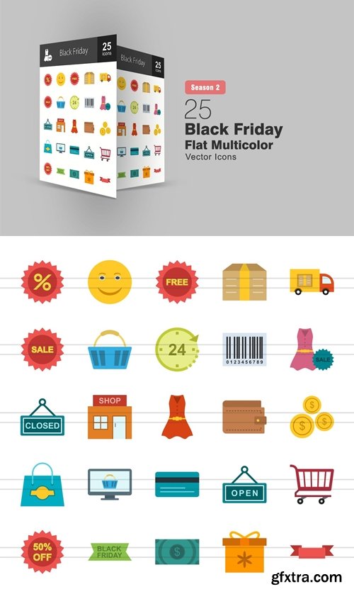 25 Black Friday Flat Multicolor Icons