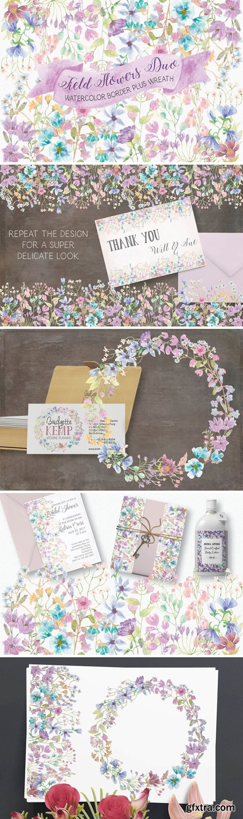 Field Flowers: Watercolor Border and Wreath