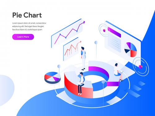 Pie Chart Isometric Illustration Concept - pie-chart-isometric-illustration-concept