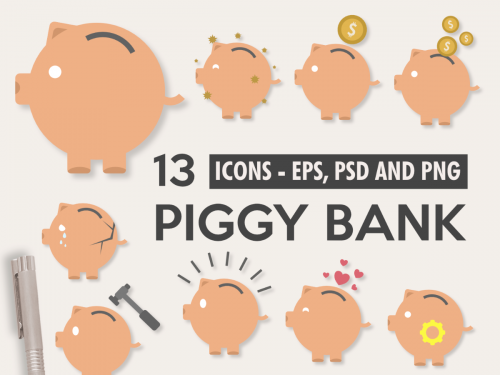 Piggy Bank Illustration Icons Pack - Graphics - piggy-bank-illustration-icons-pack-graphics