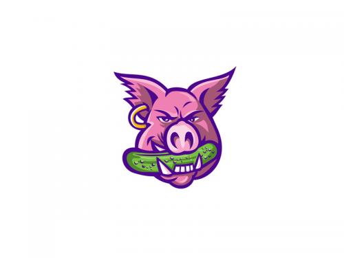 Pink Pig Biting Pickle Mascot - pink-pig-biting-pickle-mascot