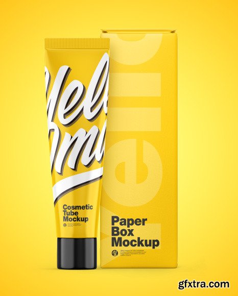 Glossy Cosmetic Tube w/ Box Mockup 54489