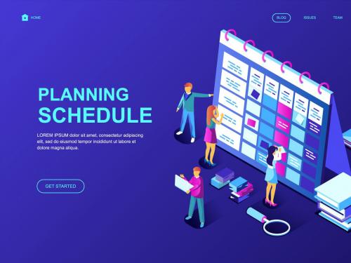 Planning Schedule Isometric Landing Page Template - planning-schedule-isometric-landing-page-template