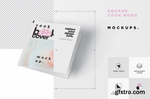 Square Shaped Hardcover Book Cover & Page Mockups