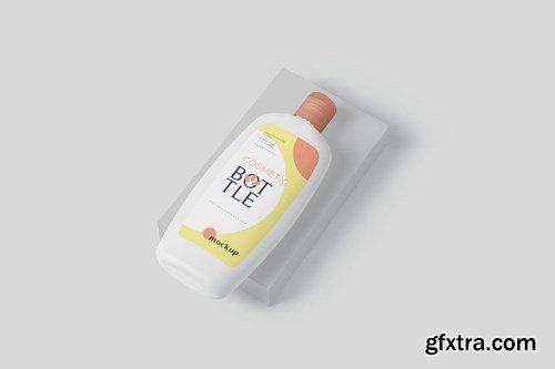 Flat Rounded Plastic Lotion Bottle Mockup