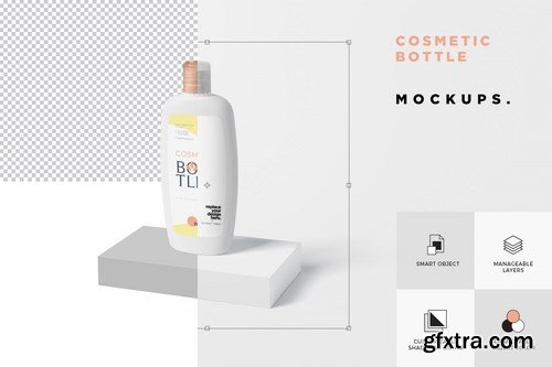 Flat Rounded Plastic Lotion Bottle Mockup