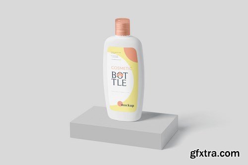 Flat Rounded Plastic Lotion Bottle Mockup