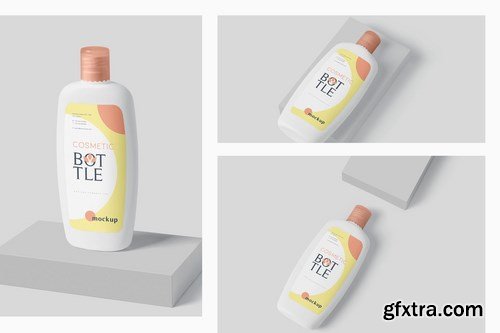 Flat Rounded Plastic Lotion Bottle Mockup