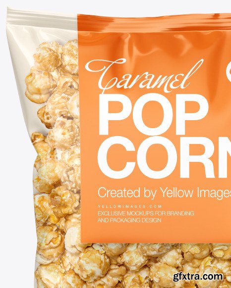 Plastic Bag With Caramel Popcorn Mockup 54628