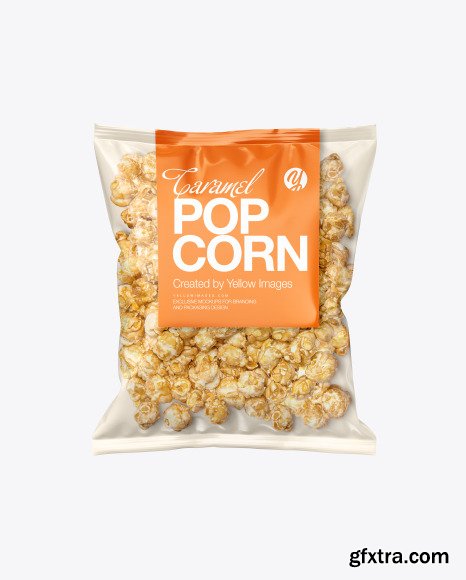 Plastic Bag With Caramel Popcorn Mockup 54628