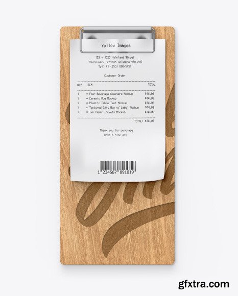 Wooden Clipboard w/ Receipt Mockup 54604