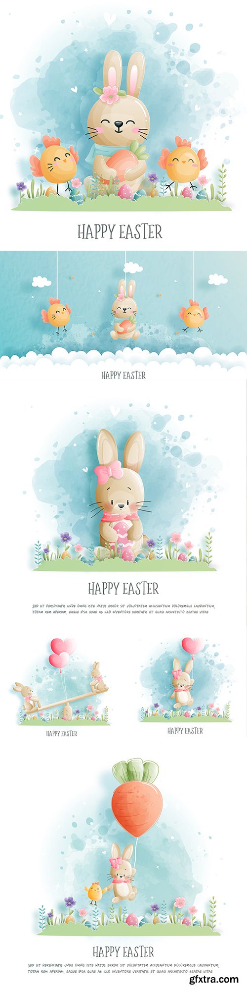 Happy Easter with cute bunny’s illustration style paper