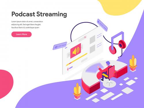 Podcast Streaming Isometric Illustration Concept - podcast-streaming-isometric-illustration-concept