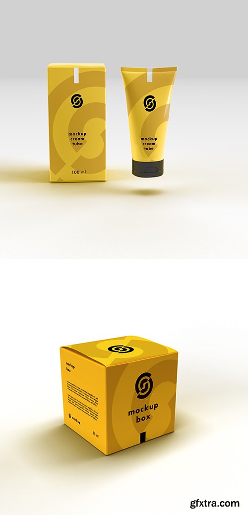 Cosmetic Tube and Cube Box PSD Mockup