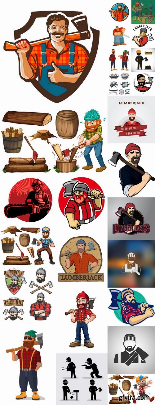 Woodcutter lumberjack forester sticker icon flyer banner vector image 25 EPS