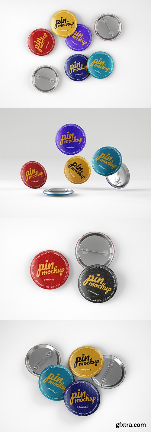 Glossy Button Pins PSD Mockup Pack