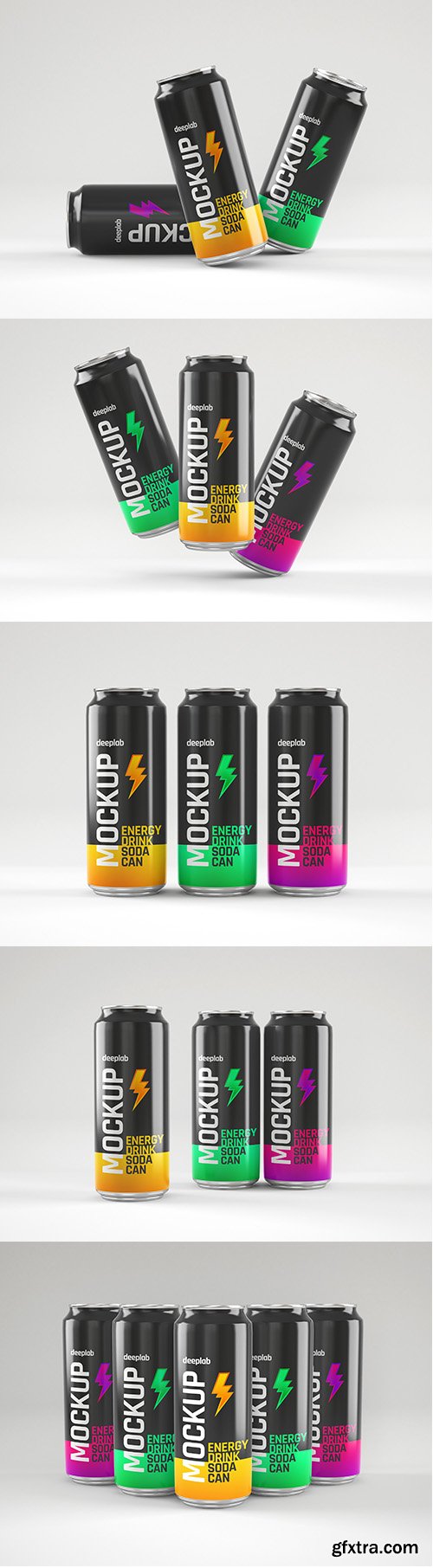 Glossy Soda Cans PSD Mockup Set