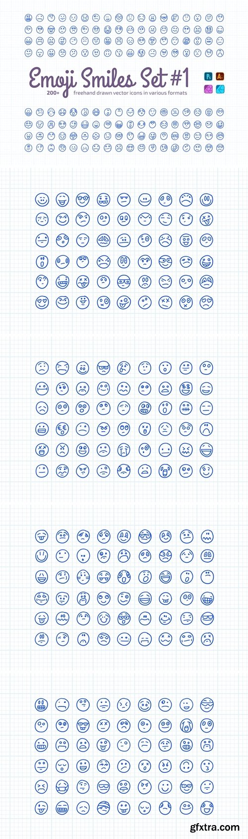 Freehand Drawn Emoji Smiles Set #1