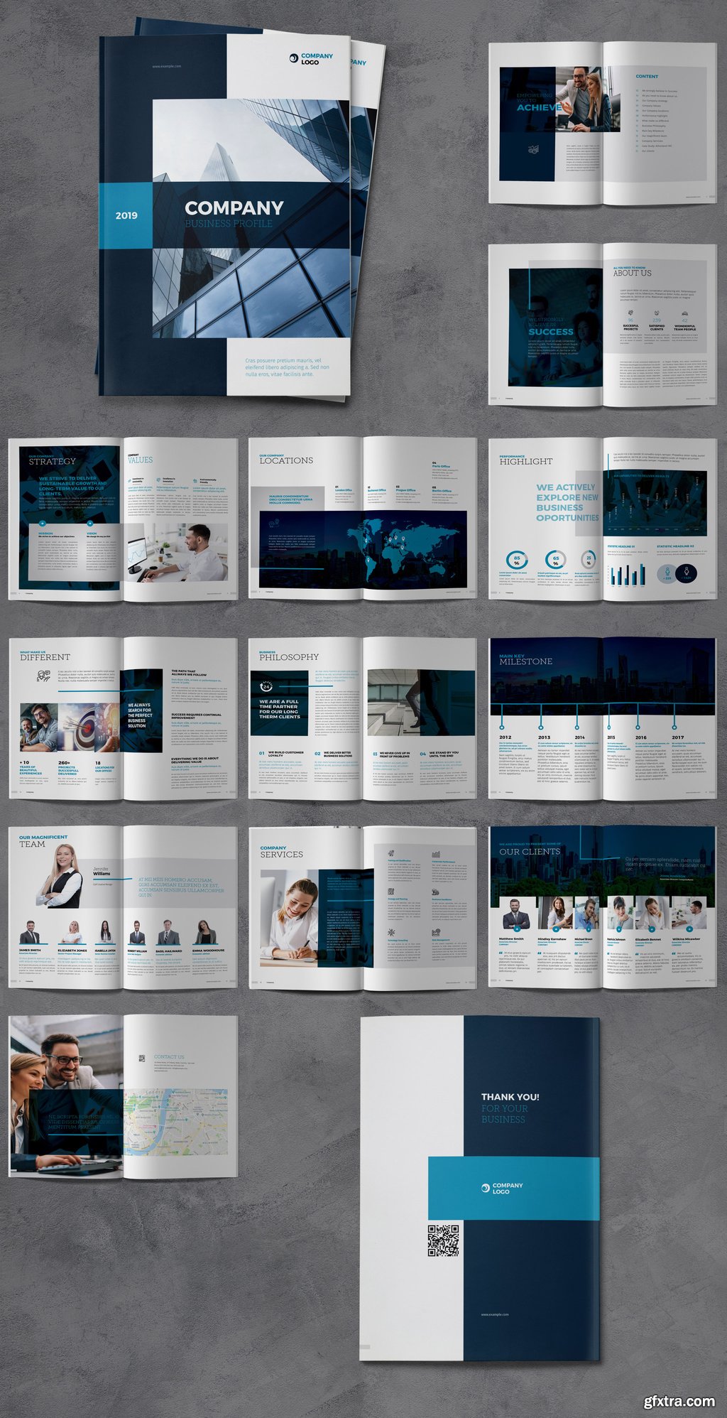 Company Profile Brochure Layout with Dark Blue Accents 317759457 » GFxtra