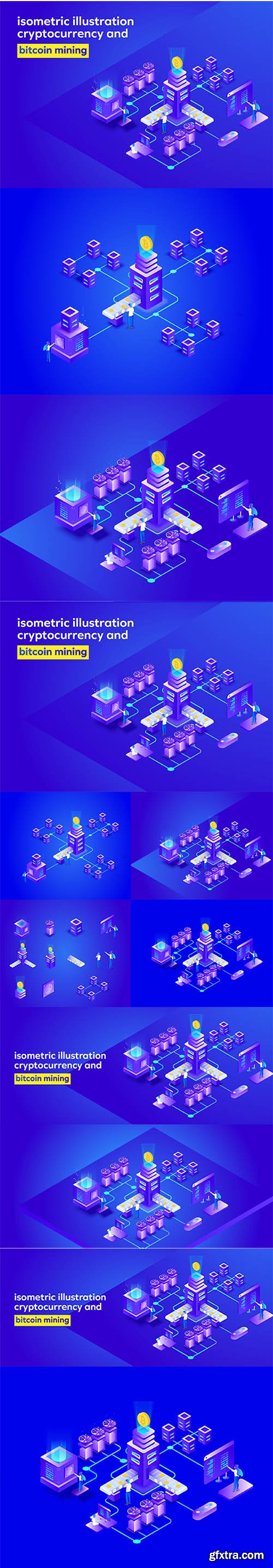 bitcoin mining isometric illustration