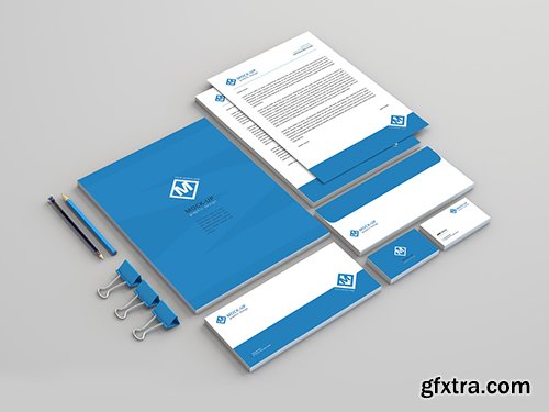 Blue Business Stationery Set Mockup 198660142