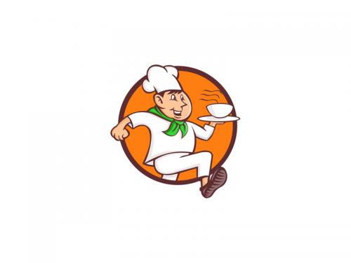 Running Chef Serving Fast Food Mascot - running-chef-serving-fast-food-mascot