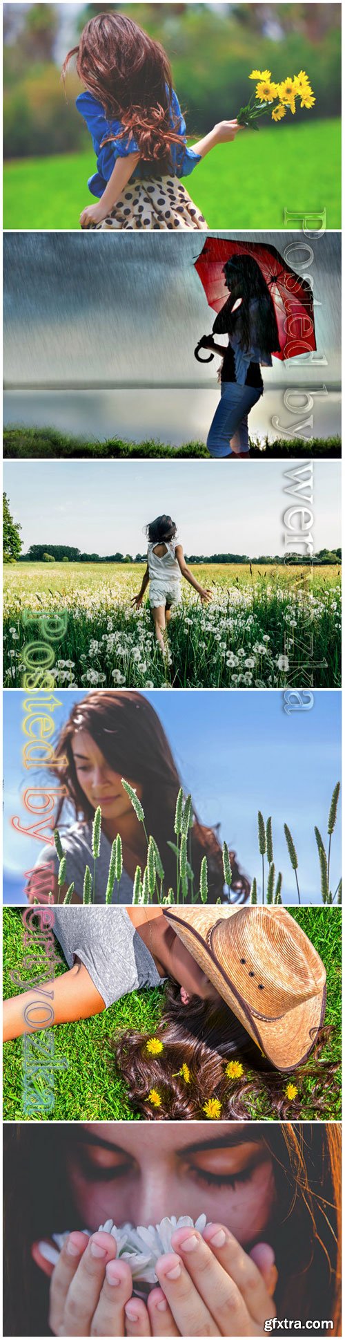 Girls in the nature beautiful stock photo