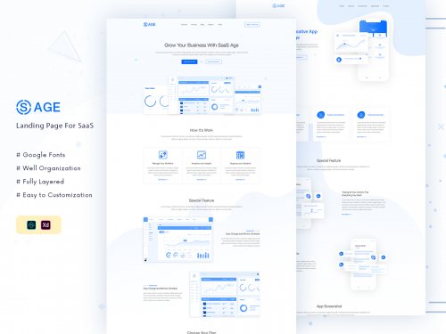 SaaS Landing XD & PSD Template (Blue) - saas-landing-xd-psd-template-blue