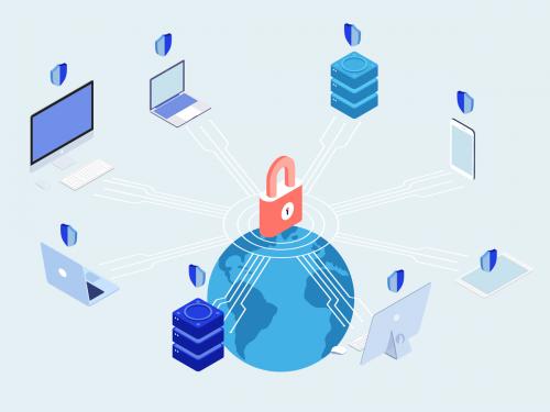 Safe and Fast Internet Connection in Business Isometric Illustration - safe-and-fast-internet-connection-in-business-isometric-illustration