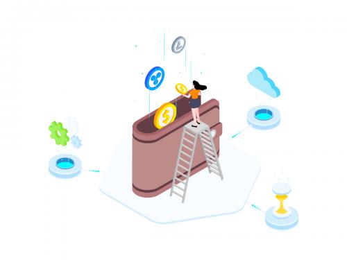 Saving Money on Blockchain Isometric Illustration 2 - TU - saving-money-on-blockchain-isometric-illustration-2-tu