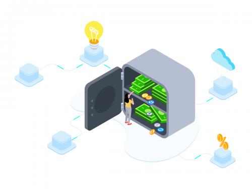 Saving Money on Blockchain Isometric Illustration 3 - TU - saving-money-on-blockchain-isometric-illustration-3-tu