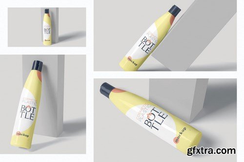 Slim Round Cosmetic Plastic Bottle Mockups