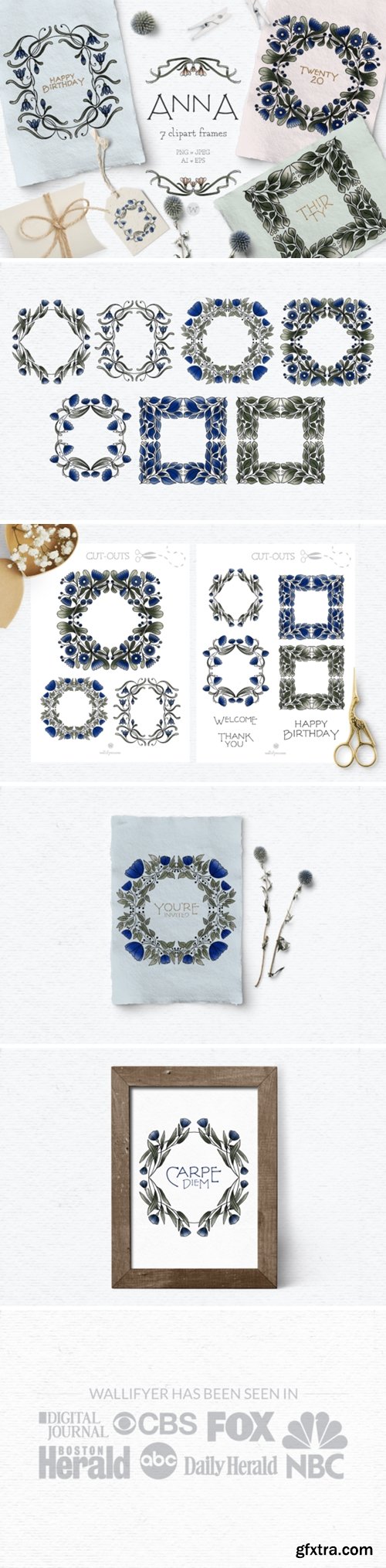 Blue Vintage Flower Clipart Frames 2643813