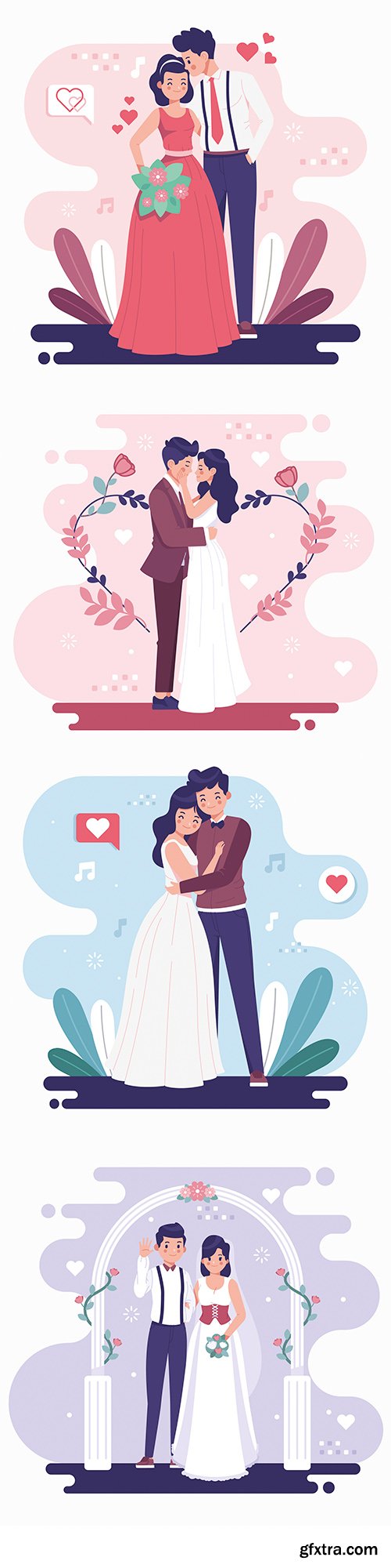 Happy wedding and romantic couple flat design