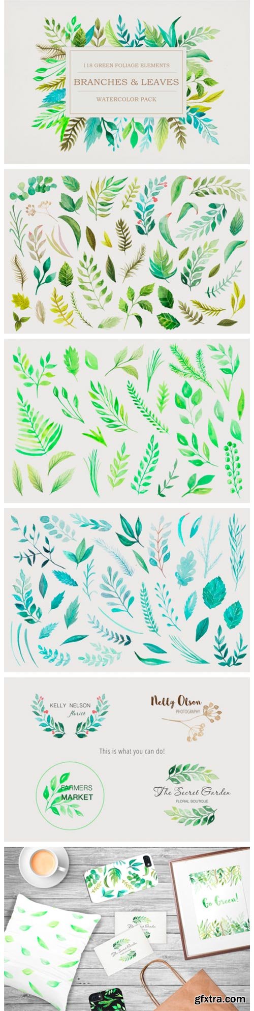 Watercolor Green Elements Pack 2646960