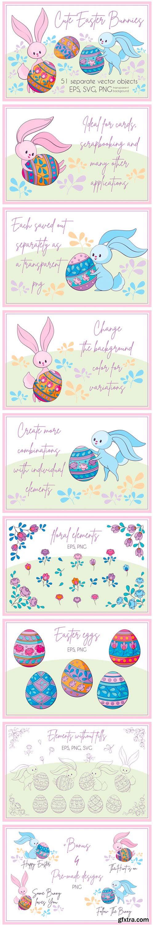 Cute Easter Bunnies. Vector Clip Arts 2642342