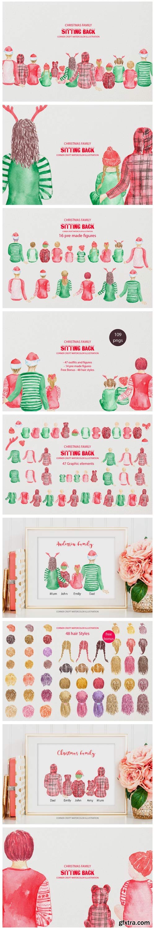 Watercolor Illustration Christmas Family 2643120