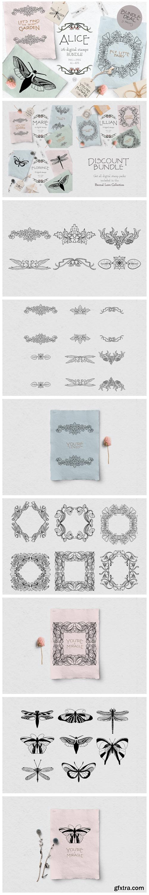 Vintage Floral Digital Stamp Bundle 2641357