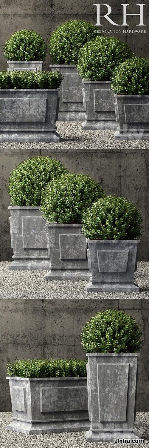 Restoration Hardware estate zinc paneled planters