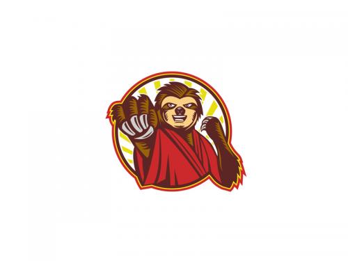 Sloth Fighter Self Defense Circle Mascot - sloth-fighter-self-defense-circle-mascot