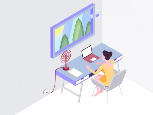 Smart Mirror Workspace Isometric Illustration - smart-mirror-workspace-isometric-illustration