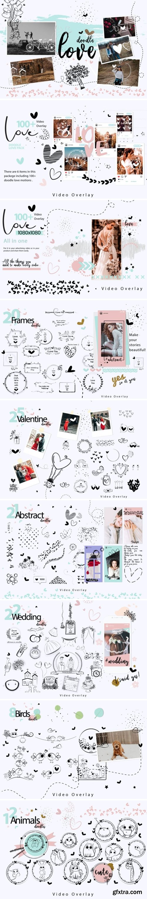 108 Animated Doodle Love Video Overlays 2658776