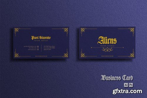 Business Card - Vintage Blue Gold