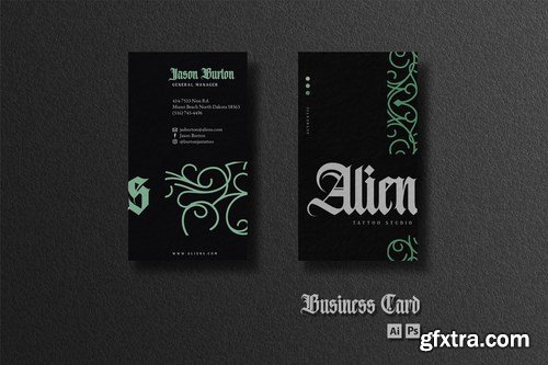 Business Card - Green Monoline Ornaments