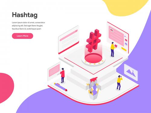 Social Media Hashtags Isometric Illustration - social-media-hashtags-isometric-illustration