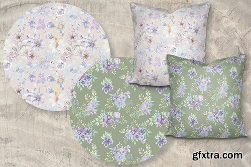 Set of 6 Watercolor Patterns in Pretty Lilac Shade