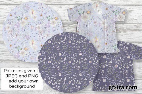 Set of 6 Watercolor Patterns in Pretty Lilac Shade