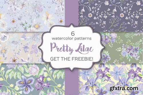 Set of 6 Watercolor Patterns in Pretty Lilac Shade