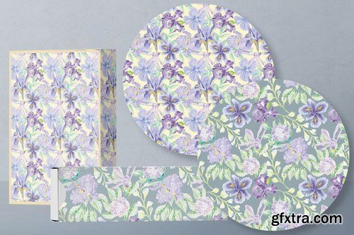 Set of 6 Watercolor Patterns in Pretty Lilac Shade