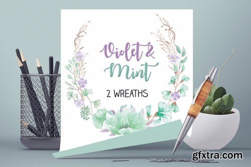 Violet and Mint Watercolor Wreaths